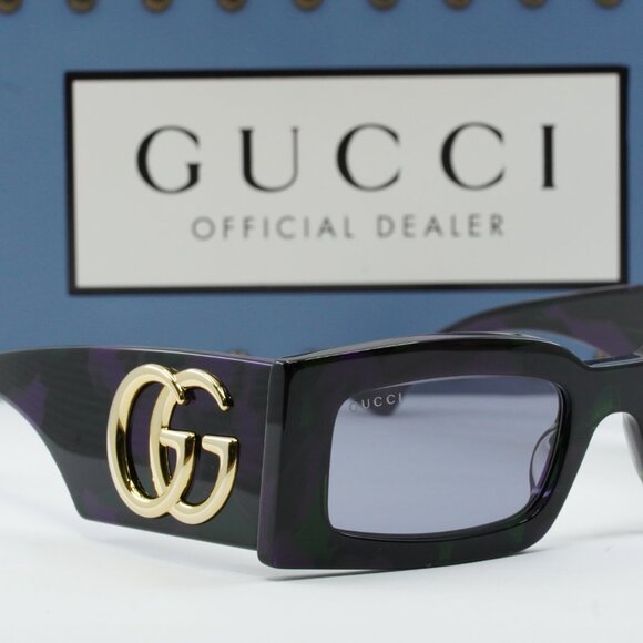 Gucci GG1425S 003 Rectangle Sunglasses - Big Spotted Purple And Green Havana main image 9